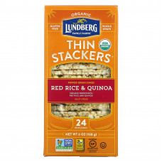 Lundberg, Organic Thin Stackers, злаковые хлебцы, красный рис и киноа, без соли, 24 рисовых хлебца, 168 г (6 унций)