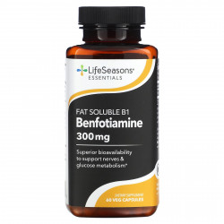 LifeSeasons, Жирорастворимый бенфотиамин B1, 150 мг, 60 растительных капсул