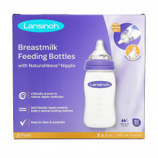 Lansinoh, NaturalWave, бутылочки для кормления грудным молоком с соской, средний поток, 3 бутылочки по 240 мл (8 унций)
