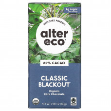 Alter Eco, плитка органического темного шоколада, классический черный, 85% какао, 80 г (2,82 унции)