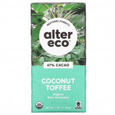 Alter Eco, плитка органического темного шоколада, кокос и ирис, 47% какао, 80 г (2,82 унции)