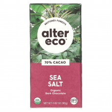 Alter Eco, плитка органического темного шоколада, морская соль, 70% какао, 80 г (2,82 унции)