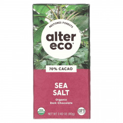 Alter Eco, плитка органического темного шоколада, морская соль, 70% какао, 80 г (2,82 унции)