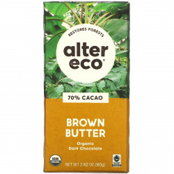 Alter Eco, органический темный шоколад, коричневое масло, 70% какао, 80 г (2,82 унции)