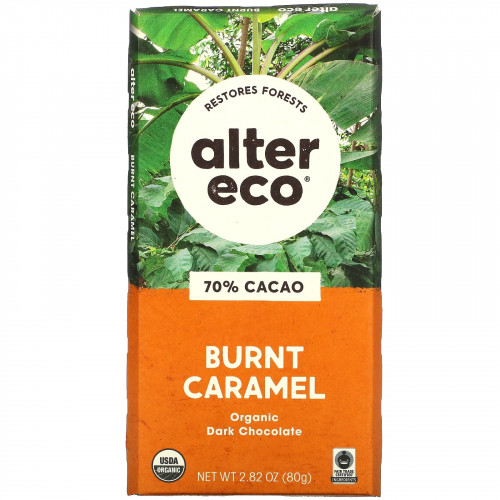 Alter Eco, органический черный шоколад, жженая карамель, 70% какао, 80 г (2,82 унции)
