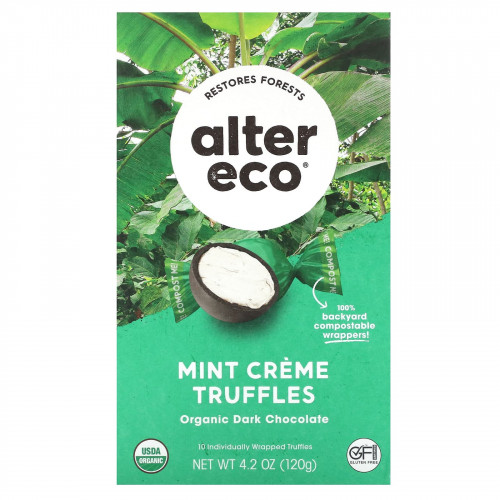 Alter Eco, органические трюфели с мятным кремом, темный шоколад, 120 г (4,2 унции)