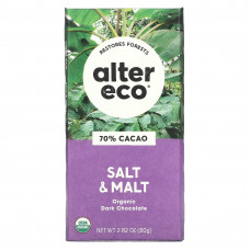 Alter Eco, органический темный шоколад, с солью и солодом, 70% какао, 80 г (2,82 унции)