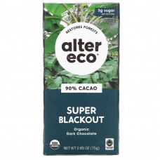 Alter Eco, плитка органического темного шоколада, экстра черный, 90% какао, 75 г (2,65 унции)