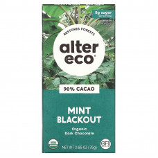 Alter Eco, органический темный шоколад, мятный вкус, 90% какао, 75 г (2,65 унции)