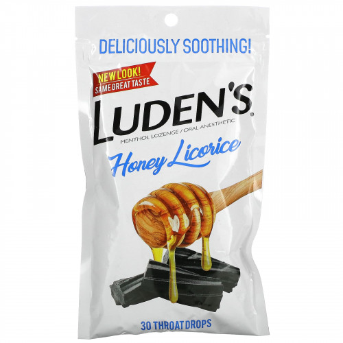 Luden's, Леденцы с ментолом / анестетик для полости рта, медовая солодка, 30 капель для горла
