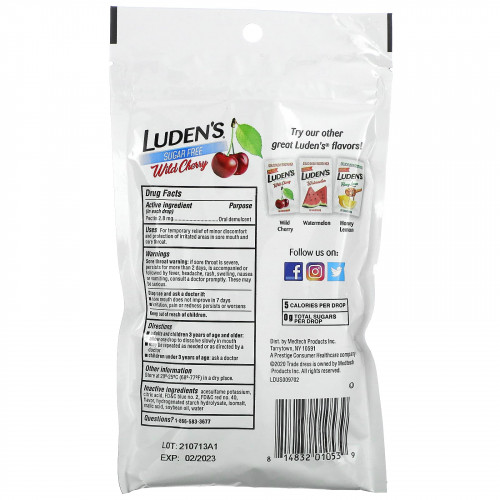 Luden's, Леденцы с пектином / успокаивающее средство для полости рта, без сахара, дикая вишня, 25 леденцов для горла