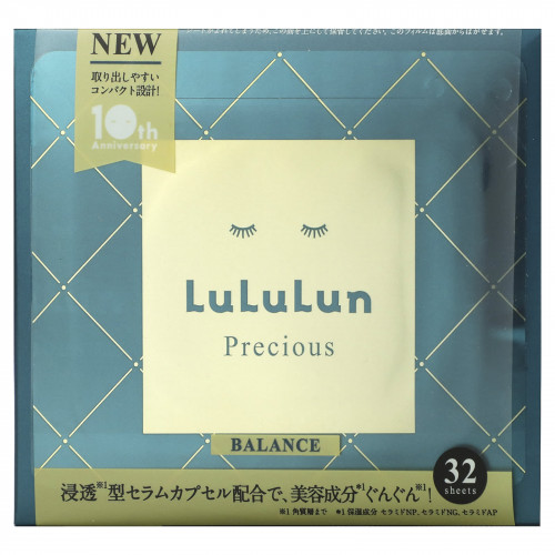 Lululun, Precious Balance, косметические маски для лица, зеленые 4FB, 32 шт., 500 мл (17 жидк. Унций)