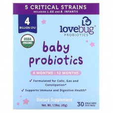 LoveBug Probiotics, Детские пробиотики, для детей от 6 до 12 месяцев, 4 млрд КОЕ, 30 порционных пакетиков