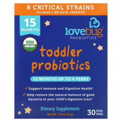 LoveBug Probiotics, пробиотики для детей в возрасте от 12 месяцев до 4 лет, 15 млрд КОЕ, 30 пакетиков по 1,8 г (0,06 унции)