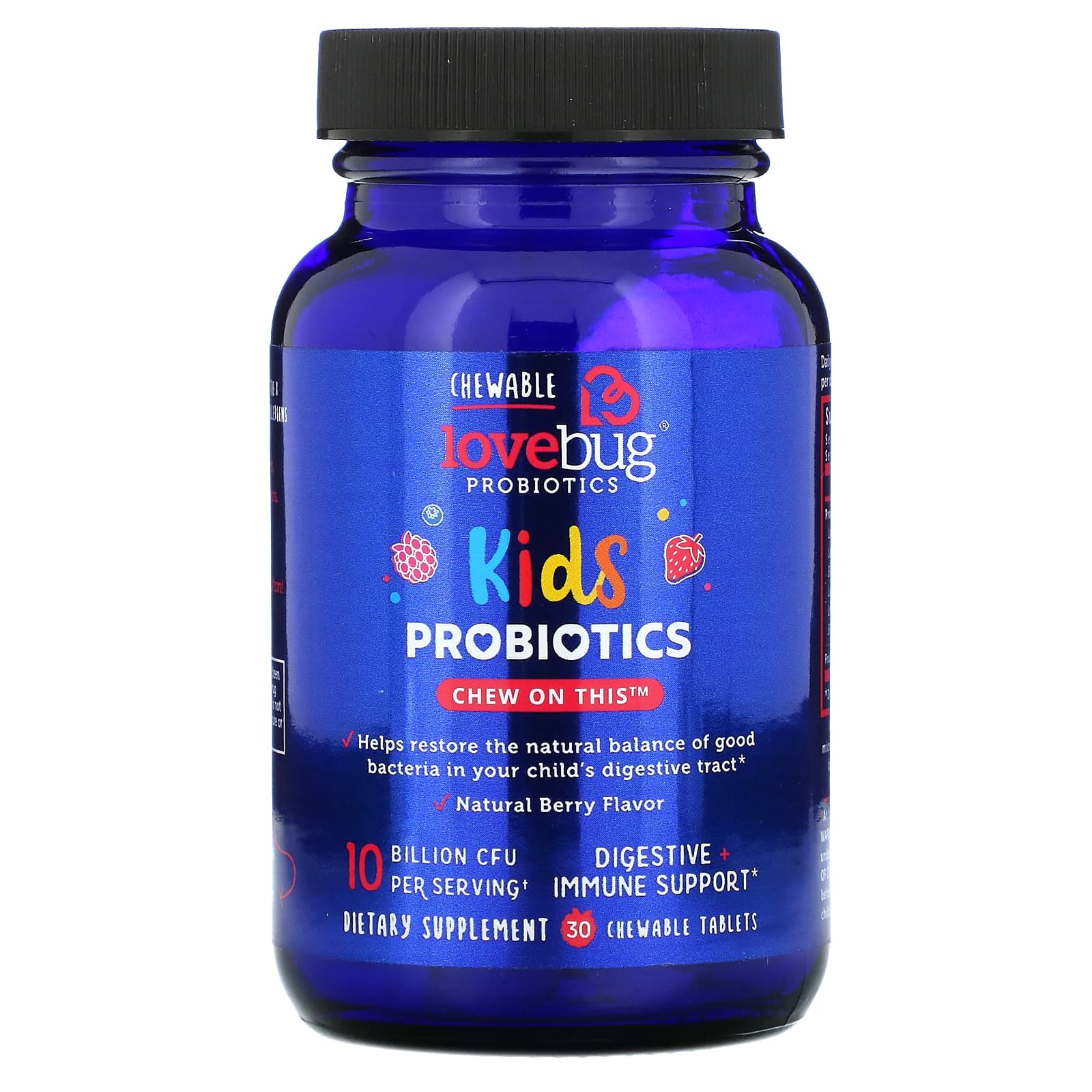 LoveBug Probiotics, пробиотики для детей, с ягодным вкусом, 10 млрд КОЕ, 30 жевательных таблеток