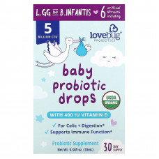 LoveBug Probiotics, пробиотик для детей, в жидкой форме, 5 млрд КОЕ, 10 мл (0,34 жидк. унции)