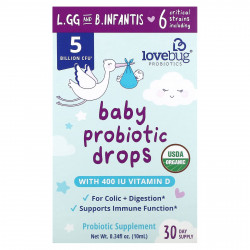 LoveBug Probiotics, пробиотик для детей, в жидкой форме, 5 млрд КОЕ, 10 мл (0,34 жидк. унции)