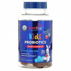 LoveBug Probiotics, Детские пробиотики, жевательные мармеладки, клубника, 2,5 млрд КОЕ, 30 жевательных таблеток