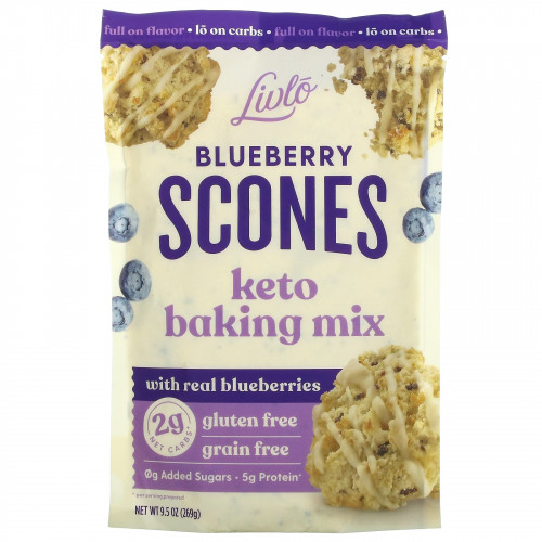 Livlo, Blueberry Scones, смесь для кето-выпечки с настоящей голубикой, 269 г (9,5 унции)