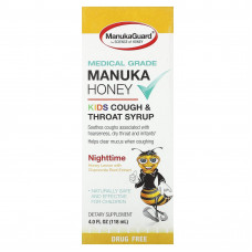 ManukaGuard, Manuka Honey, детский сироп от кашля и горла, для приема перед сном, мед и лимон, 118 мл (4 жидк. Унции)