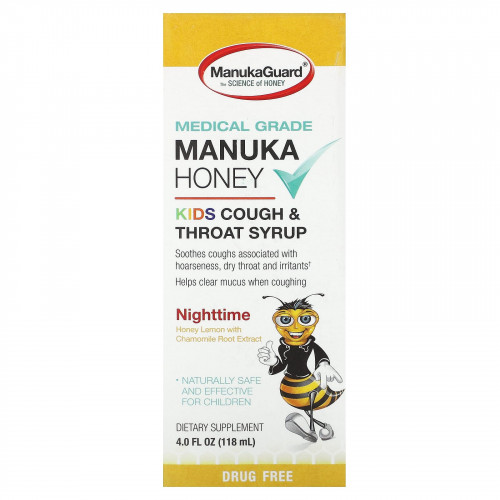 ManukaGuard, Manuka Honey, детский сироп от кашля и горла, для приема перед сном, мед и лимон, 118 мл (4 жидк. Унции)