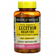 Mason Natural, лецитин, морские водоросли, витамин В6 и яблочный уксус, повышенная сила действия, 100 таблеток