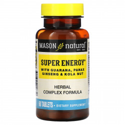 Mason Natural, Super Energy с гуараной, женьшенем и кольским орехом, 60 таблеток