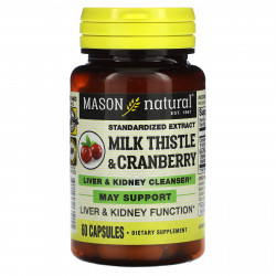 Mason Natural, стандартизованный экстракт расторопши и клюквы, средство для очищения печени и почек, 60 капсул