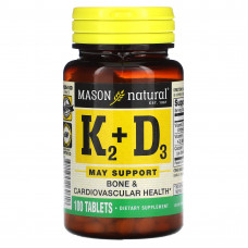 Mason Natural, витамины К2 и D3, 100 мкг, 100 таблеток