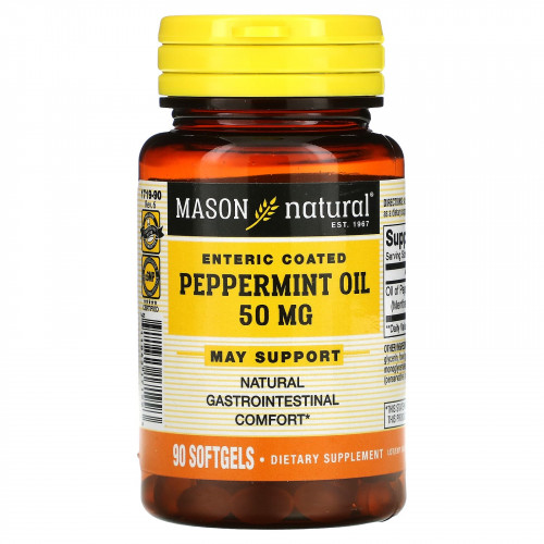 Mason Natural, Масло мяты перечной, 50 мг, 90 капсул