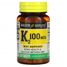 Mason Natural, витамин К2, 100 мкг, 100 таблеток