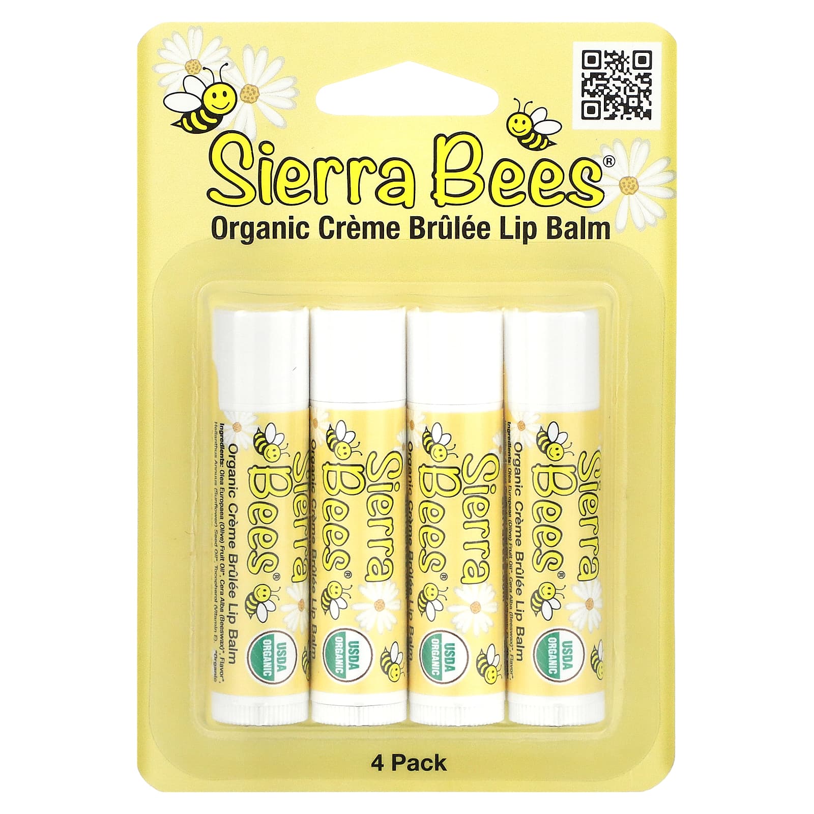 Sierra Bees, Органические бальзамы для губ, крем-брюле, 4 штуки в упаковке весом 0,15 унции (4,25 г) каждая