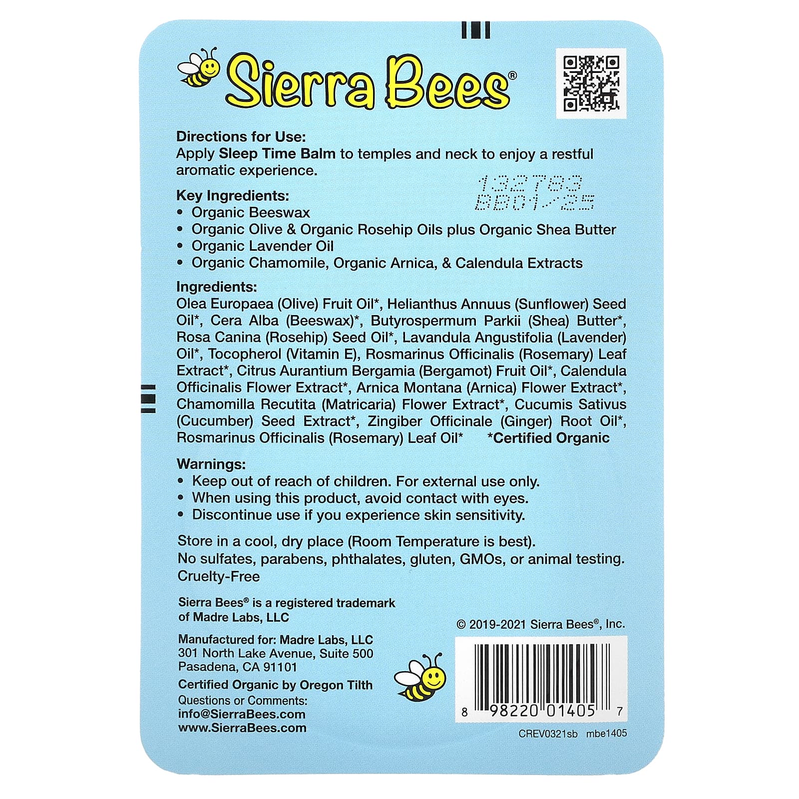 Sierra Bees, бальзам-стик для спокойного сна, лаванда и ромашка, 17 г (0,6 унции)