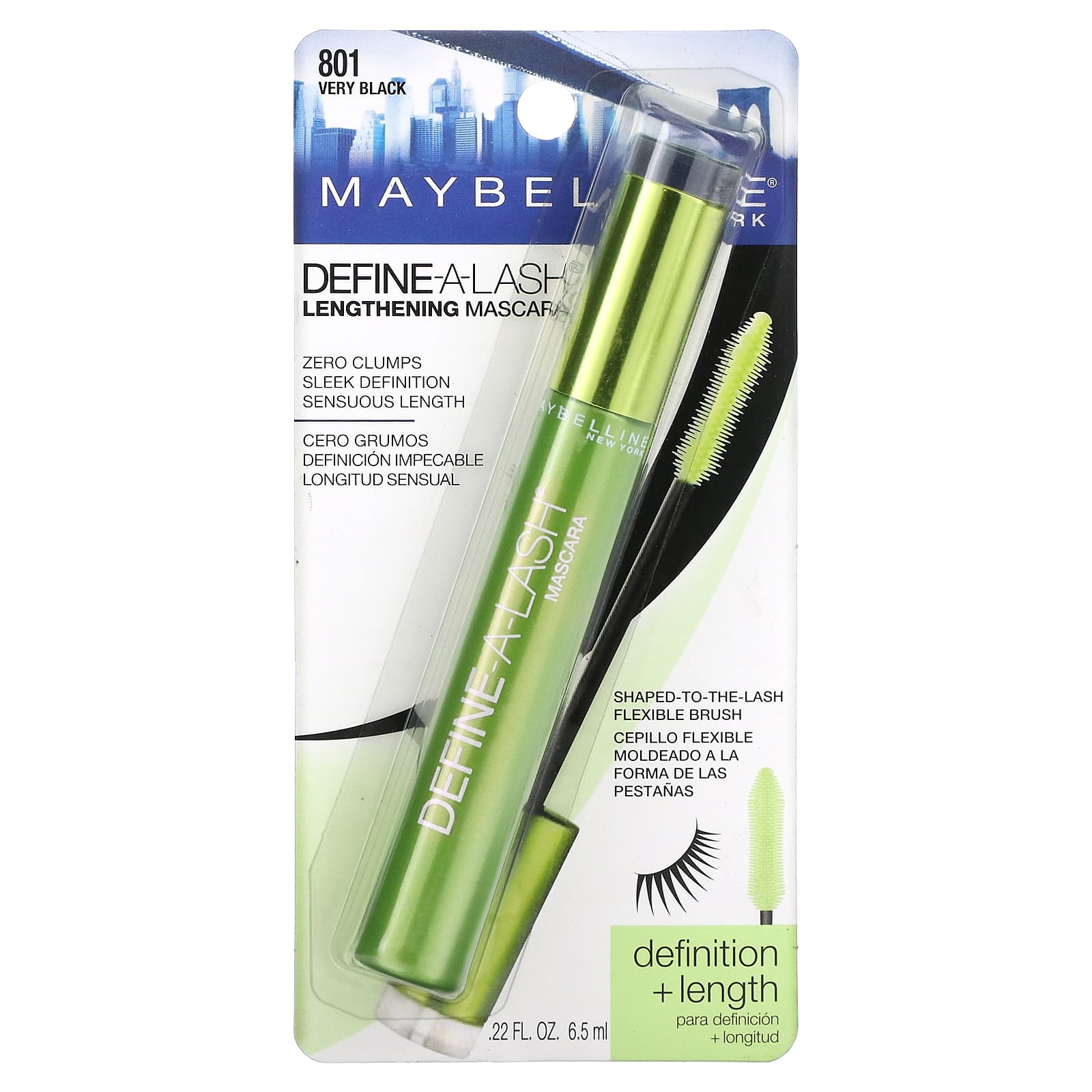 Maybelline, Удлиняющая тушь Define-A-Lash, оттенок 801 угольно-черный, 6,5 мл