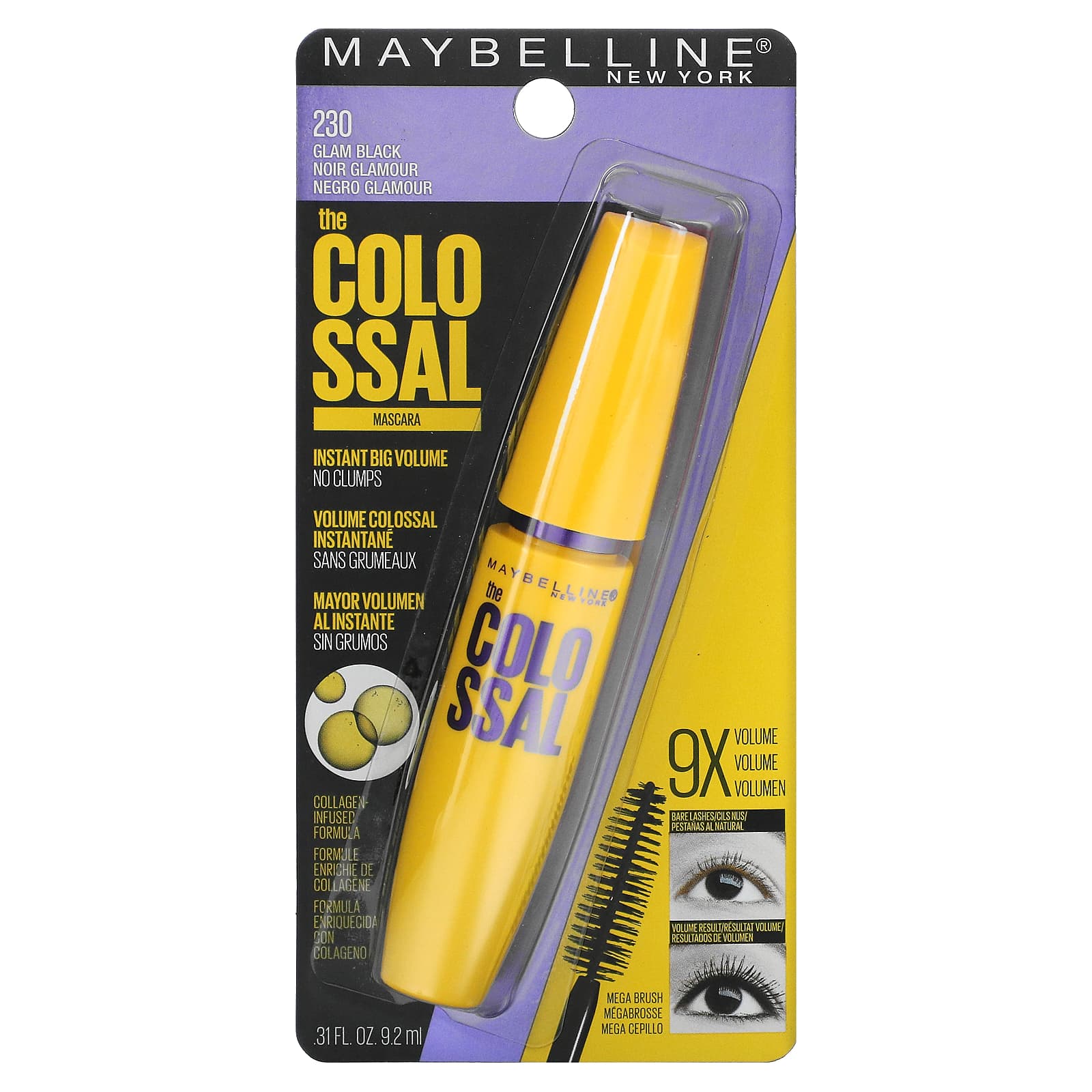 Maybelline, The Colossal Mascara, 230 Glam Black, 9,2 мл (0,31 жидк. Унции)