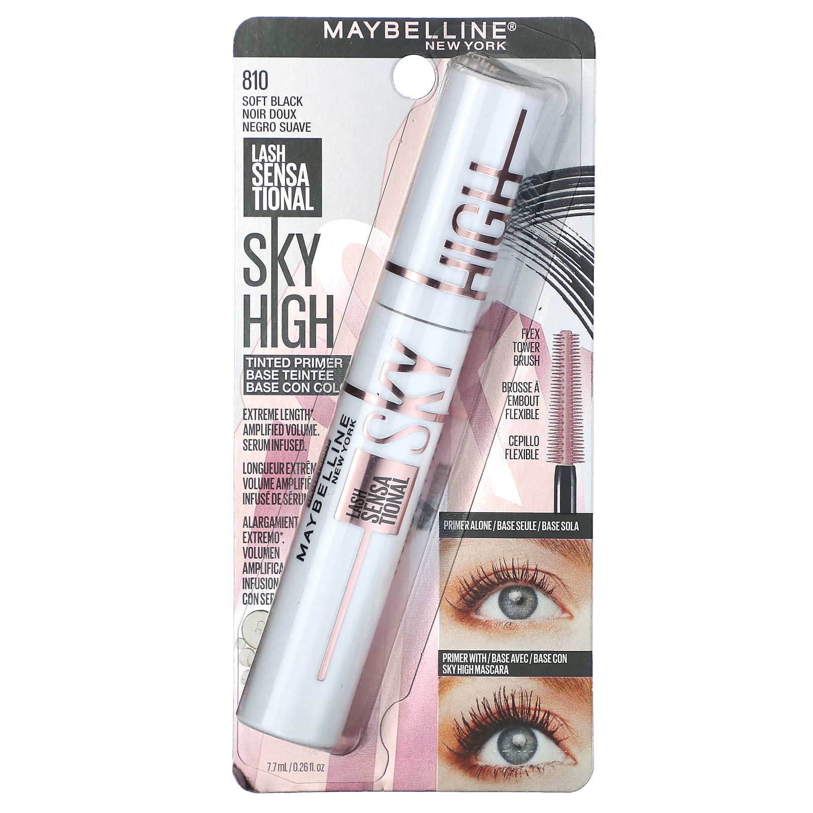 Maybelline, Тонирующий праймер для ресниц Lash Sensational, Sky High, 810 Soft Black, 7,7 мл (0,26 жидк. Унции)