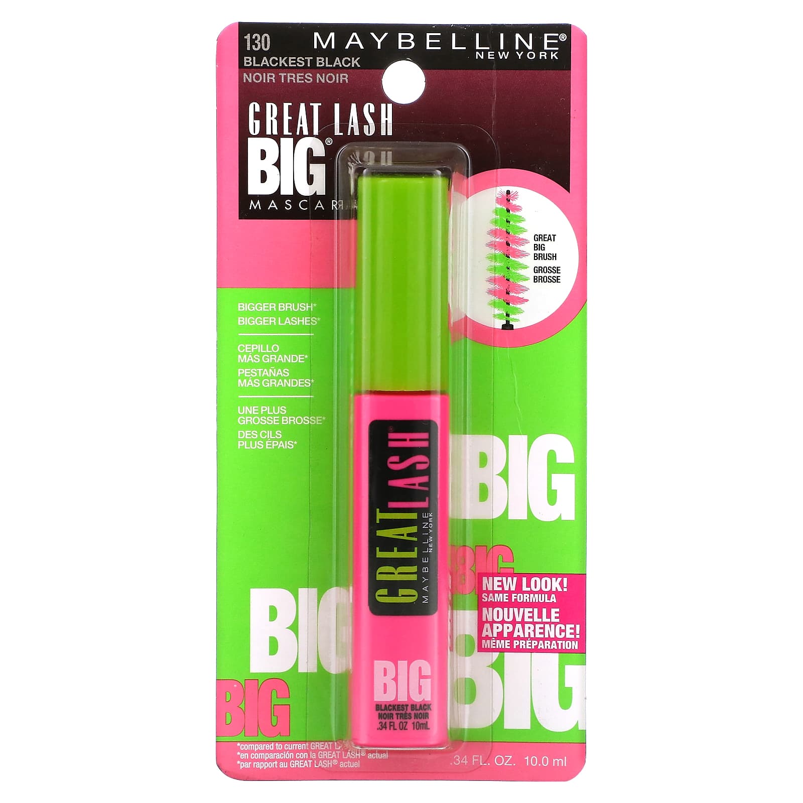 Maybelline, Тушь для ресниц Great Lash Big, оттенок 130 угольно-черный, 10 мл