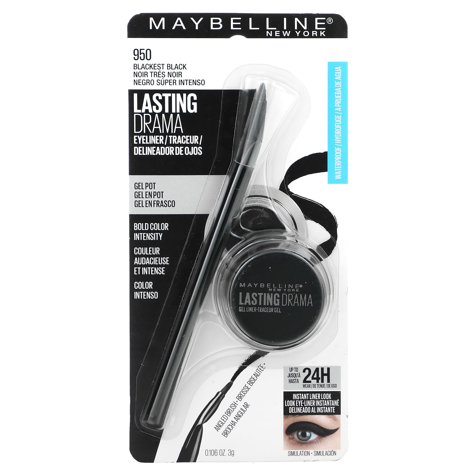 Maybelline, Гелевая подводка для глаз Eye Studio, Lasting Drama, угольно-черный цвет, 3 г