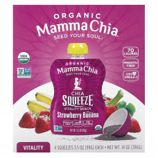 Mamma Chia, Organic Chia Squeeze Vitality Snack, клубника и банан, 4 пакетика, 99 г (3,5 унции)