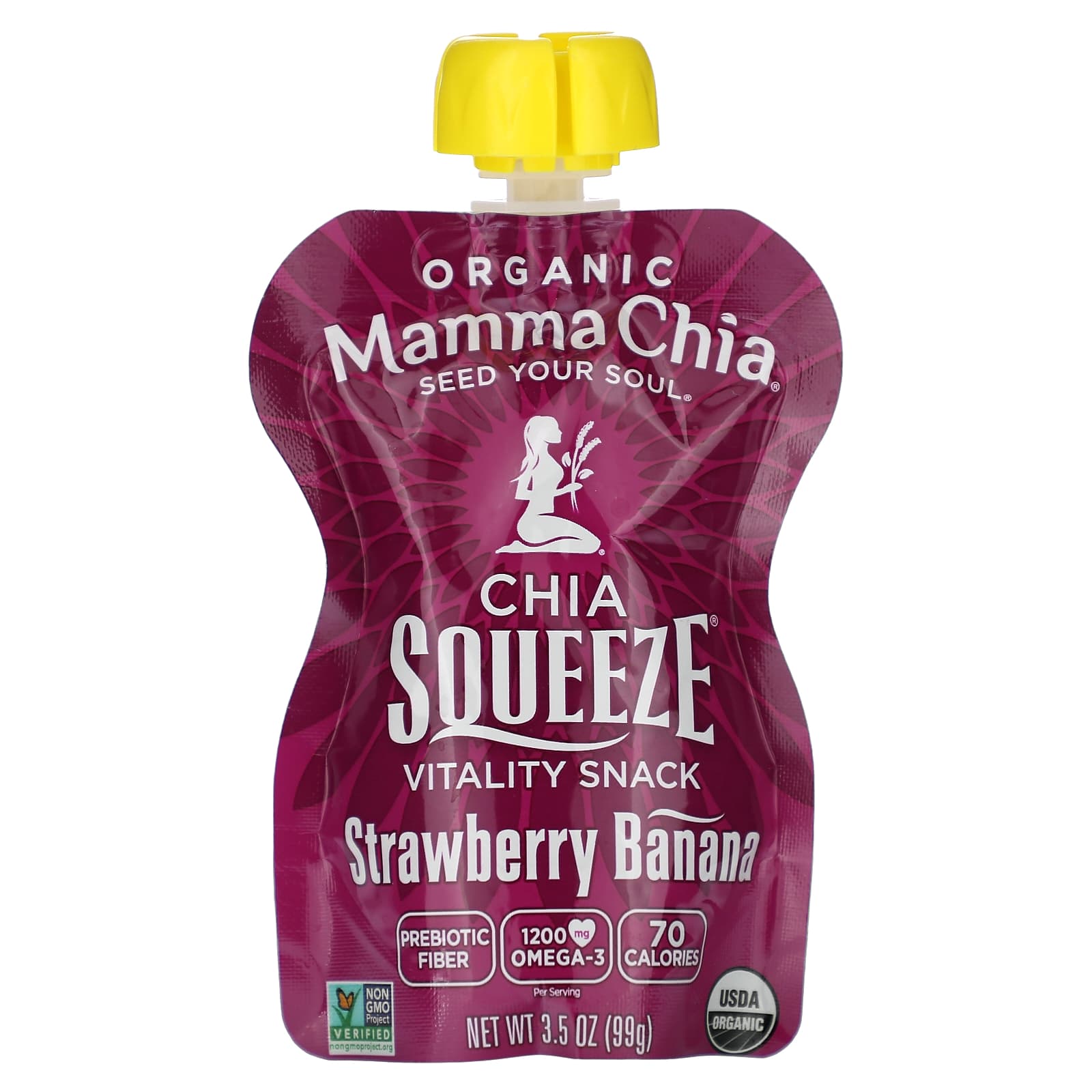 Mamma Chia, Organic Chia Squeeze Vitality Snack, клубника и банан, 4 пакетика, 99 г (3,5 унции)