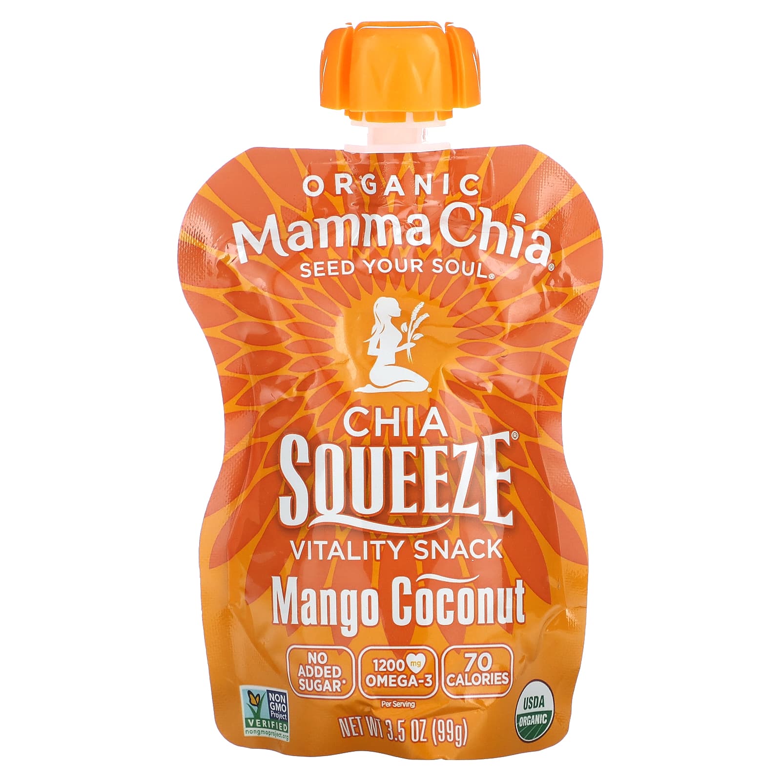 Mamma Chia, Organic Chia Squeeze, Vitality Snack, манго и кокос, 8 порций по 99 г (3,5 унции)