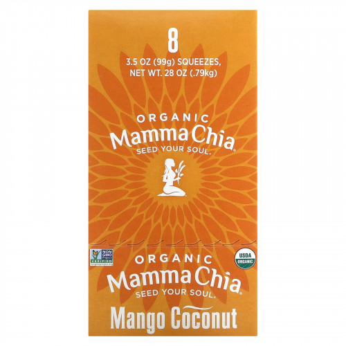 Mamma Chia, Organic Chia Squeeze, Vitality Snack, манго и кокос, 8 порций по 99 г (3,5 унции)