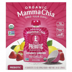 Mamma Chia, Organic Chia Prebiotic Squeeze Snack, клубничный лимонад, 4 пакетика, 99 г (3,5 унции)