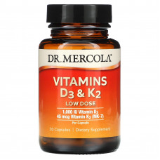 Dr. Mercola, Витамины D3 и K2 в низкой дозе, 30 капсул