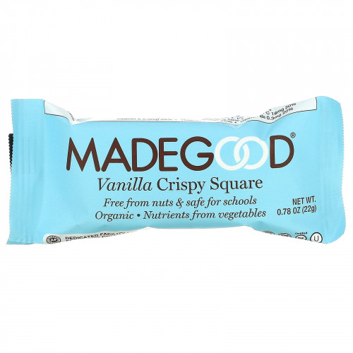 MadeGood, Хрустящие квадраты, ваниль, 6 батончиков, 22 г (0,78 унции) каждый