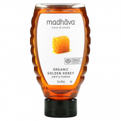 Madhava Natural Sweeteners, Органический золотой мед, нефильтрованный, 454 г (16 унций)