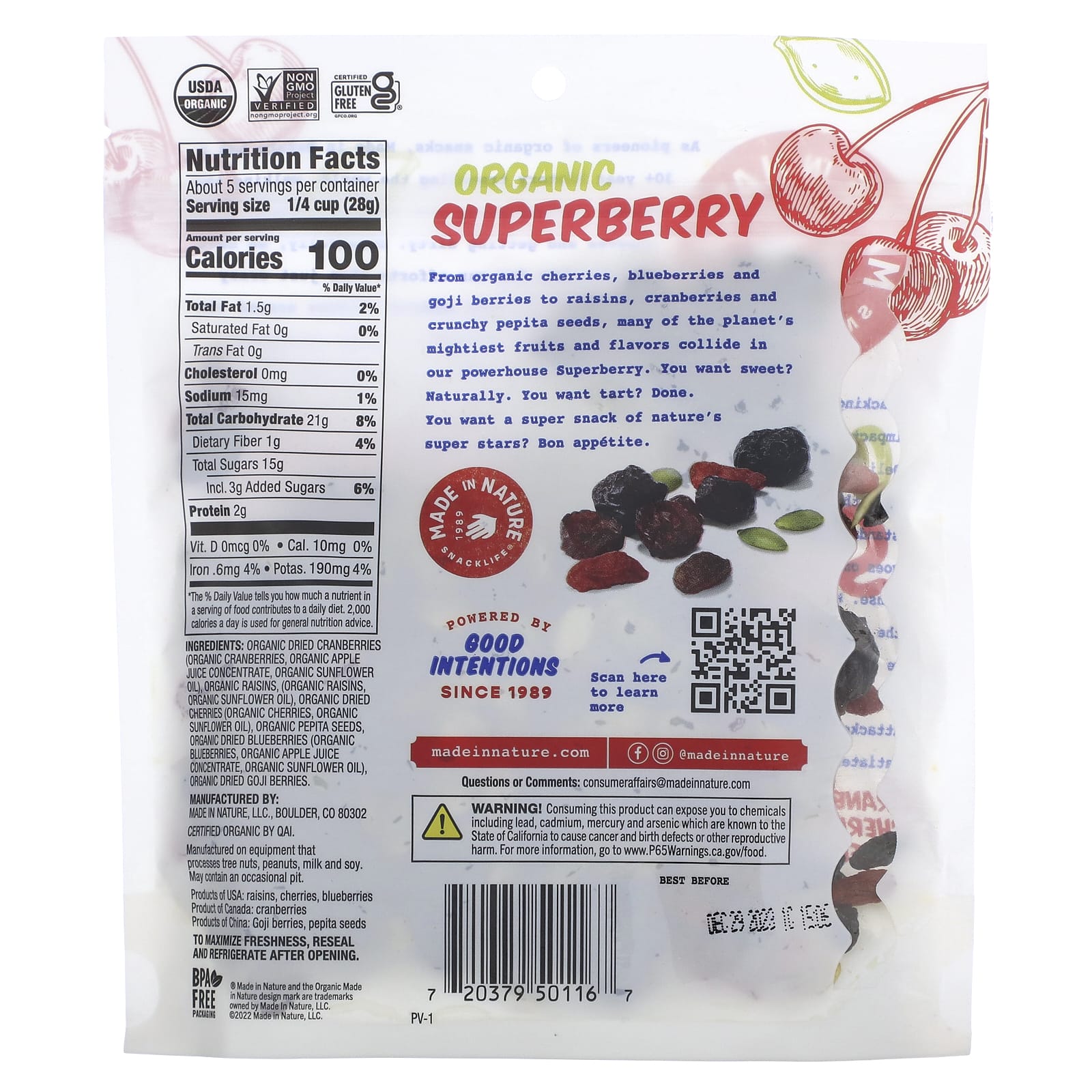 Made in Nature, Органический фруктовый Fusion Superberry Blast Supersnacks, 5 унций (142 г)