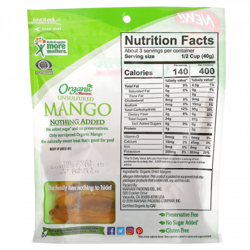 Mariani Dried Fruit, органические плоды манго, несульфированные, 113 г (4 унции)