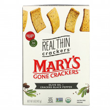 Mary's Gone Crackers, Real Thin Crackers, оливковое масло и черный перец, 142 г (5 унций)
