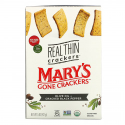 Mary's Gone Crackers, Real Thin Crackers, оливковое масло и черный перец, 142 г (5 унций)